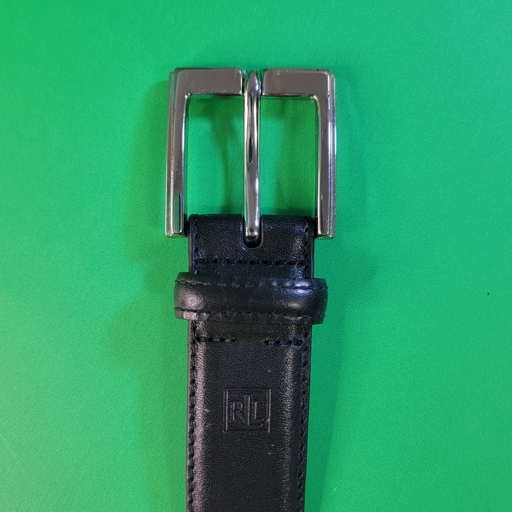 Lauren Ralph Lauren Leather Belt, Black & Silver 34